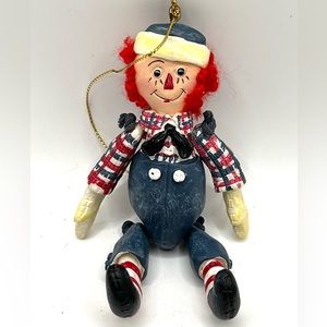 Vintage Raggedy Andy S&S Resin Doll Christmas Ornament Swinging Arms & Legs 4.5